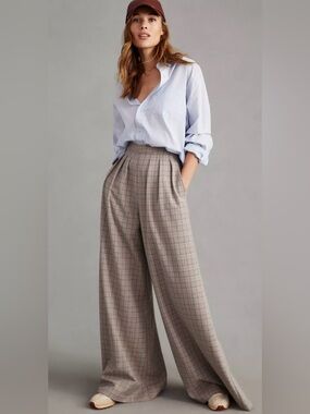 Anthropologie Corey Lynn Calter Pleated Wide-Leg Plaid Trousers
